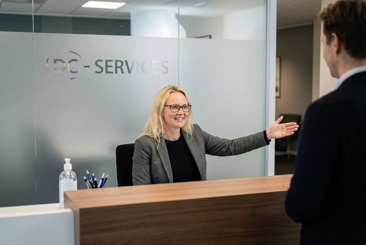 Reception — welcoming a visitor to the office